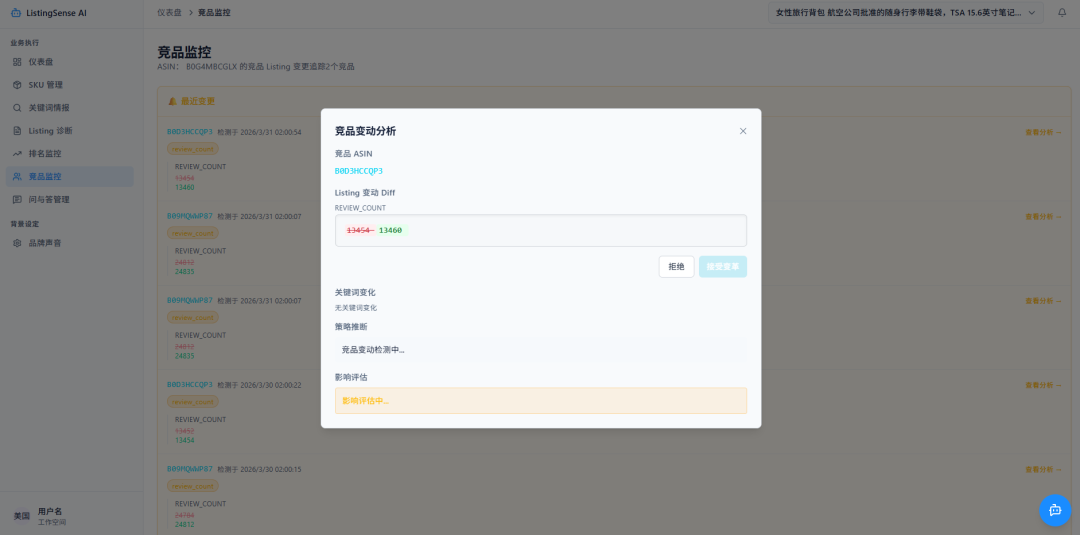 AI Listing优化系统生成多维度诊断报告