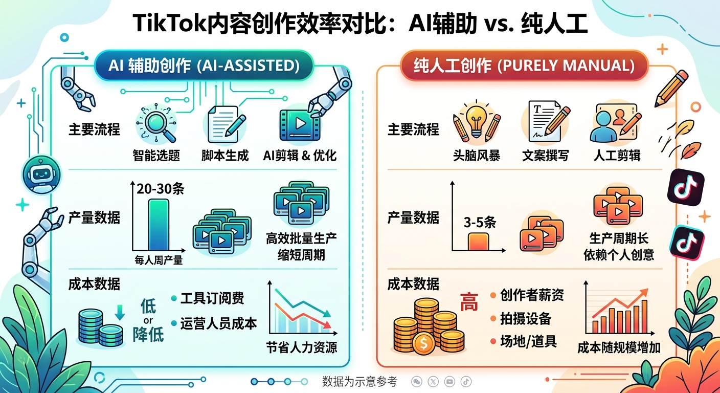 TikTok AI工具使用效率:合理分工下AI辅助vs全手工生产对比