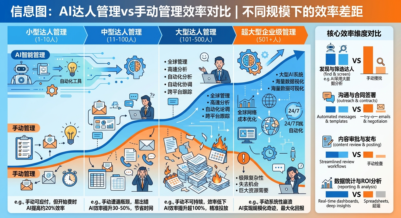AI达人管理 vs 手动管理:两种模式在不同规模下的效率对比