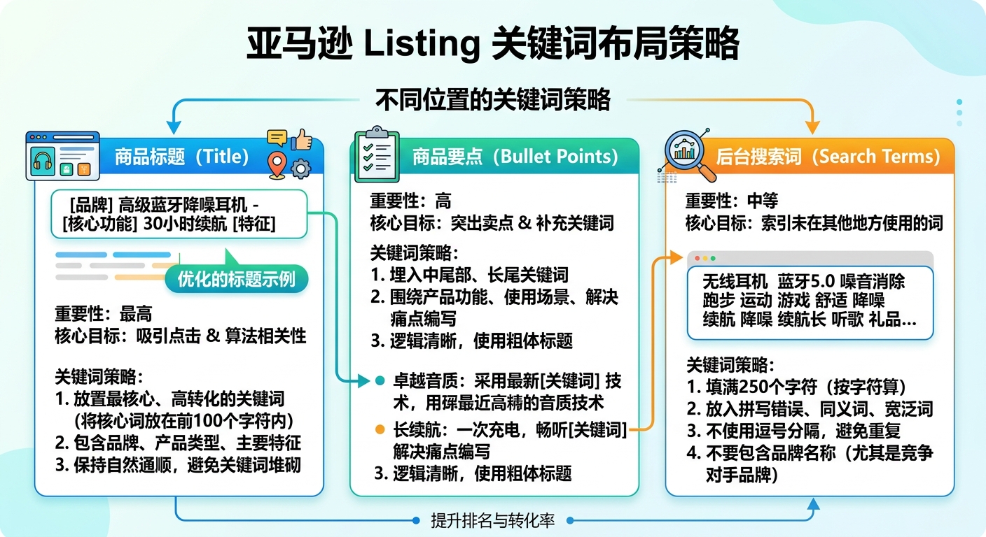 亚马逊Listing关键词布局:Title、Bullet Points、Search Terms各位置的策略
