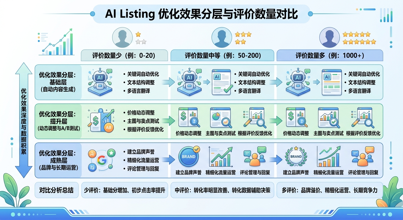 AI Listing优化效果分层:不同评价数量产品的优化效果对比