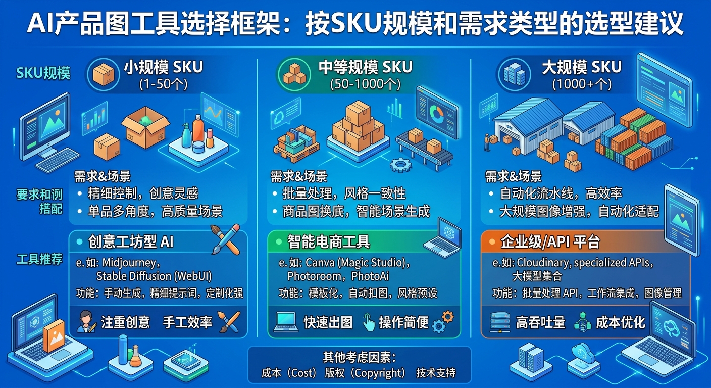 AI产品图工具选择框架:按SKU规模和需求类型的选型建议