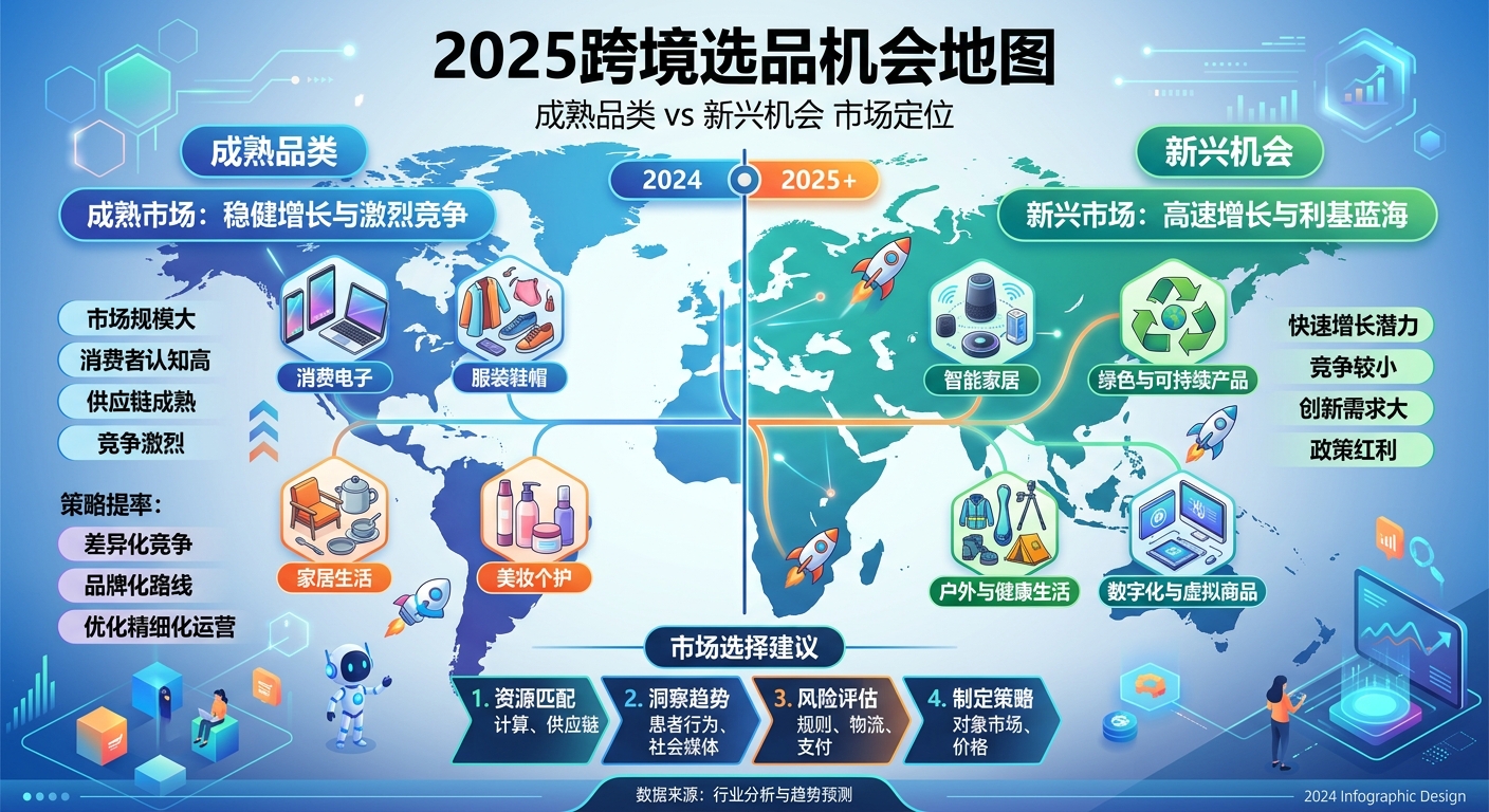 2025跨境选品机会地图:成熟品类 vs 新兴机会的市场定位